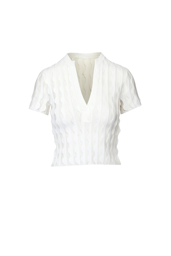 Simkhai Mallorie White Scalloped Knit Polo - view 1