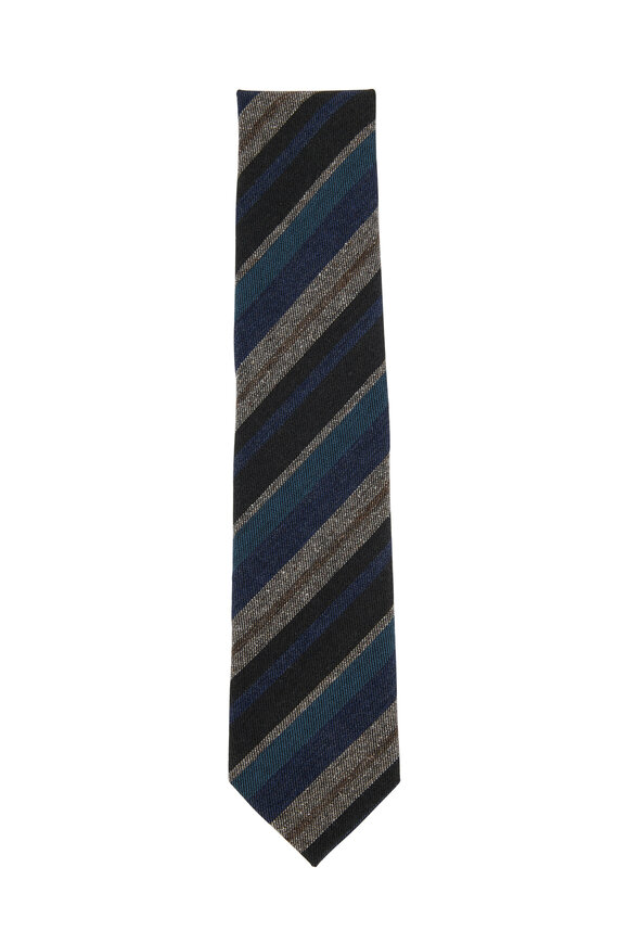 Brioni - Gray & Blue Striped Wool Blend Necktie