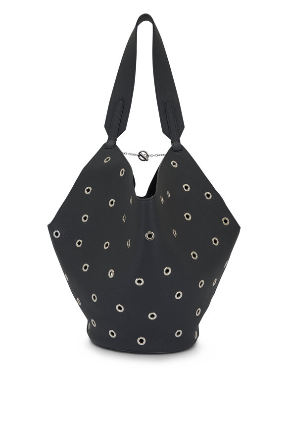 Khaite Small Lotus Black Pebbled Leather Grommet Tote