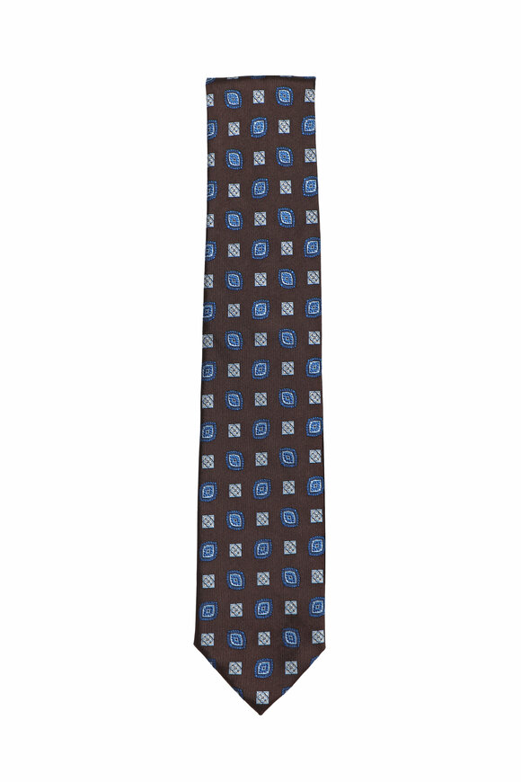 Brioni Coffee & Bluette Medallion Silk Necktie