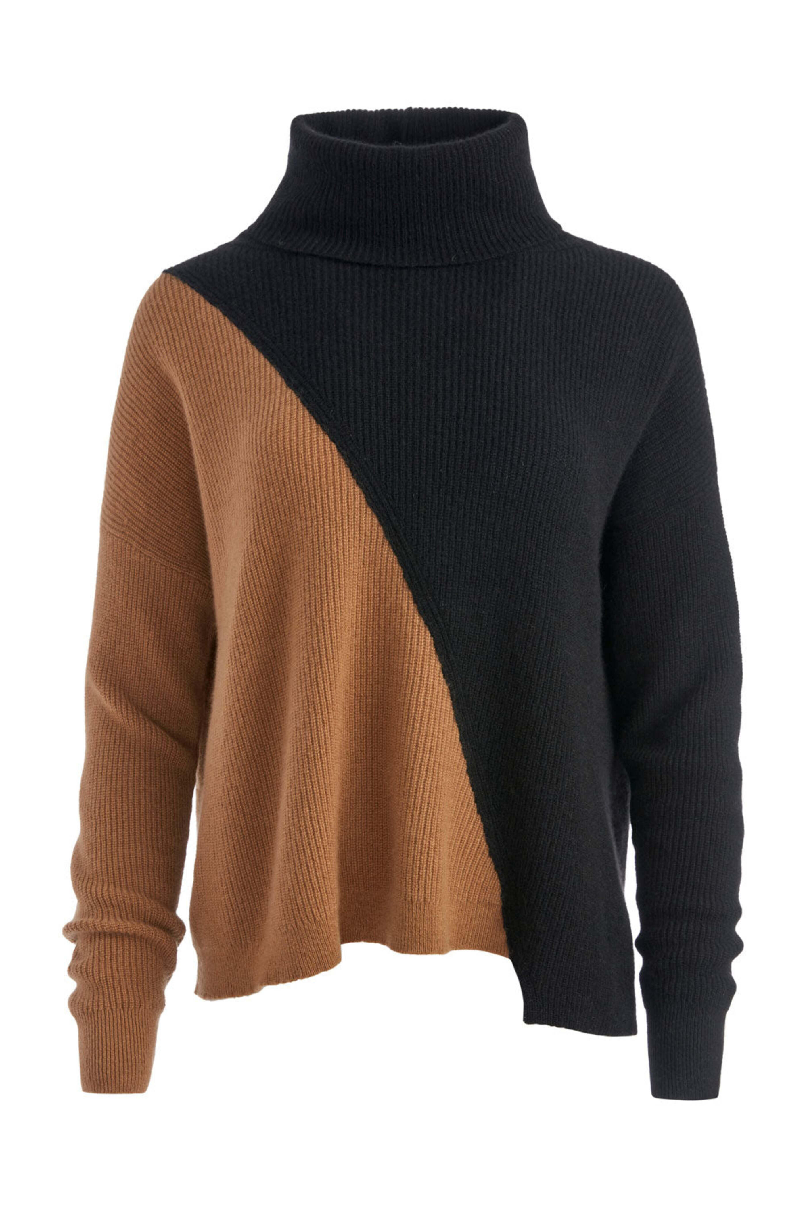 Alice & Olivia - Camel Black Color Block Jacob Turtleneck