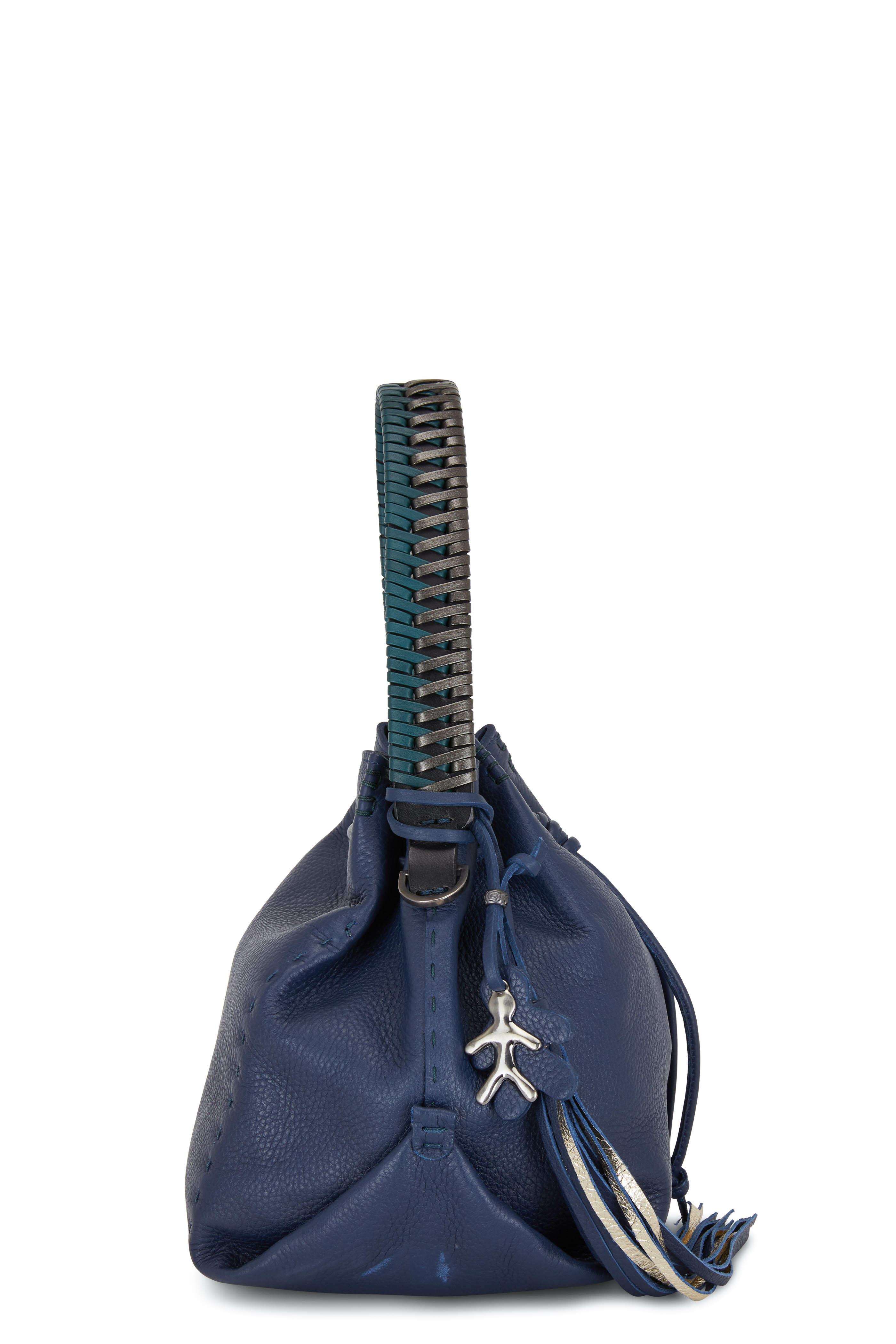 Henry Beguelin - Navy Grained Leather Small Hobo Bucket Bag