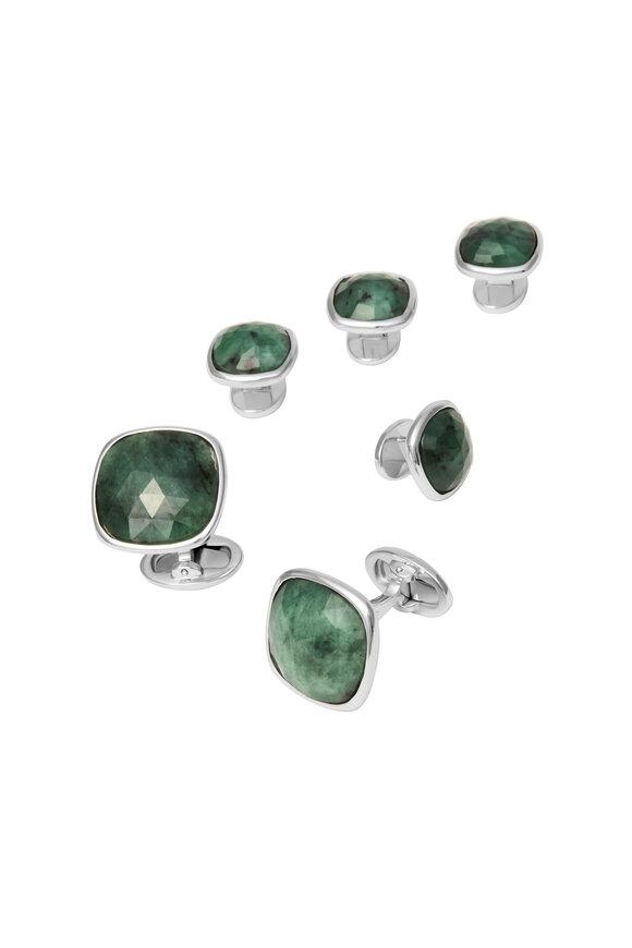 Jan Leslie Sterling Silver & Faceted Emerald Cuffs & Studs