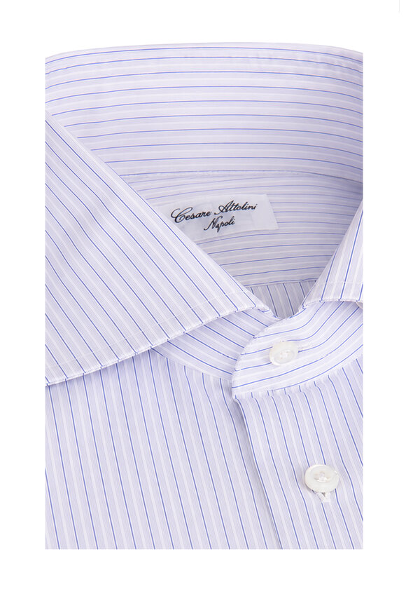 Cesare Attolini Blue Mini Stripe Cotton Sport Shirt - view 2