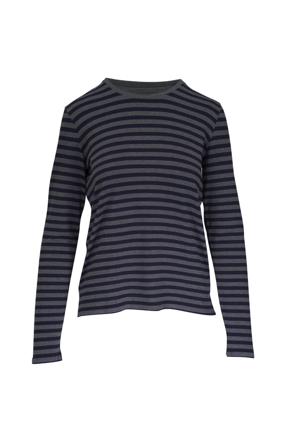 Majestic Navy & Gray Stripe Semi Relaxed Crewneck T-Shirt