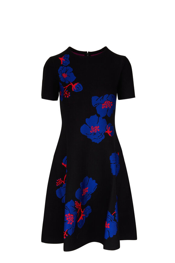 Carolina Herrera - Blue & Red Floral Fit & Flare Dress 