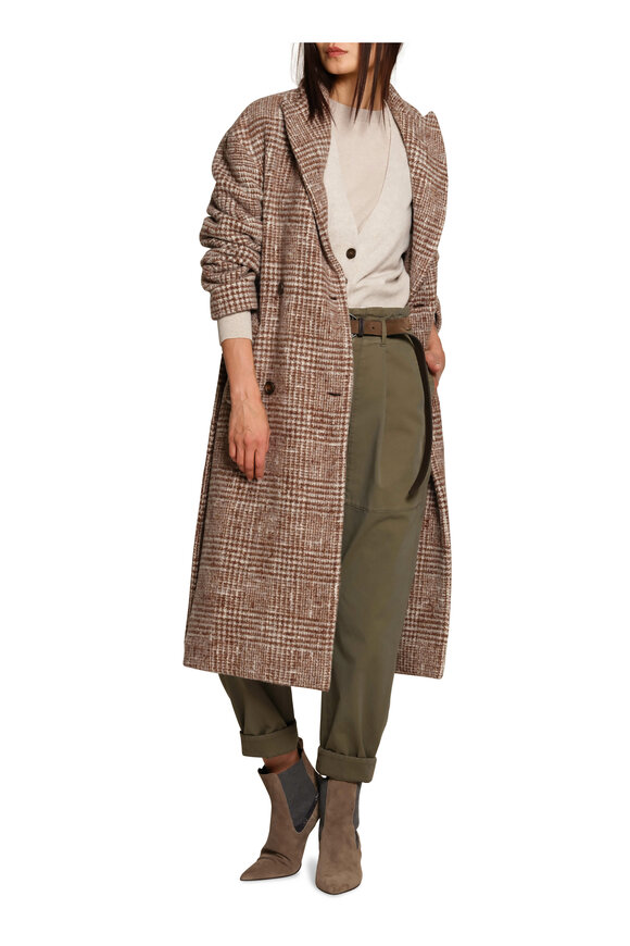 Brunello Cucinelli - Double Breasted Plaid Cashmere Wrap Coat 