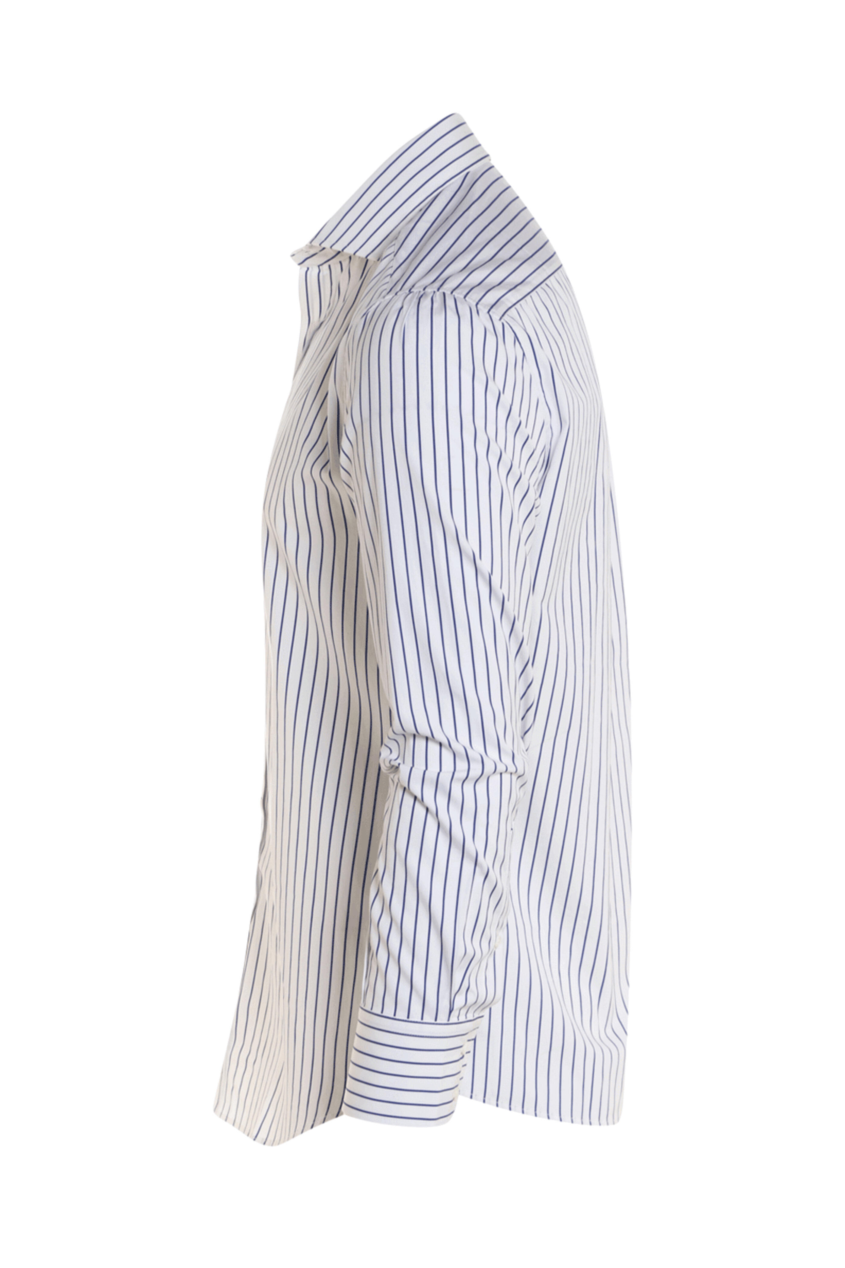 Brunello Cucinelli - White and Blue Wide Pin Striped Cotton