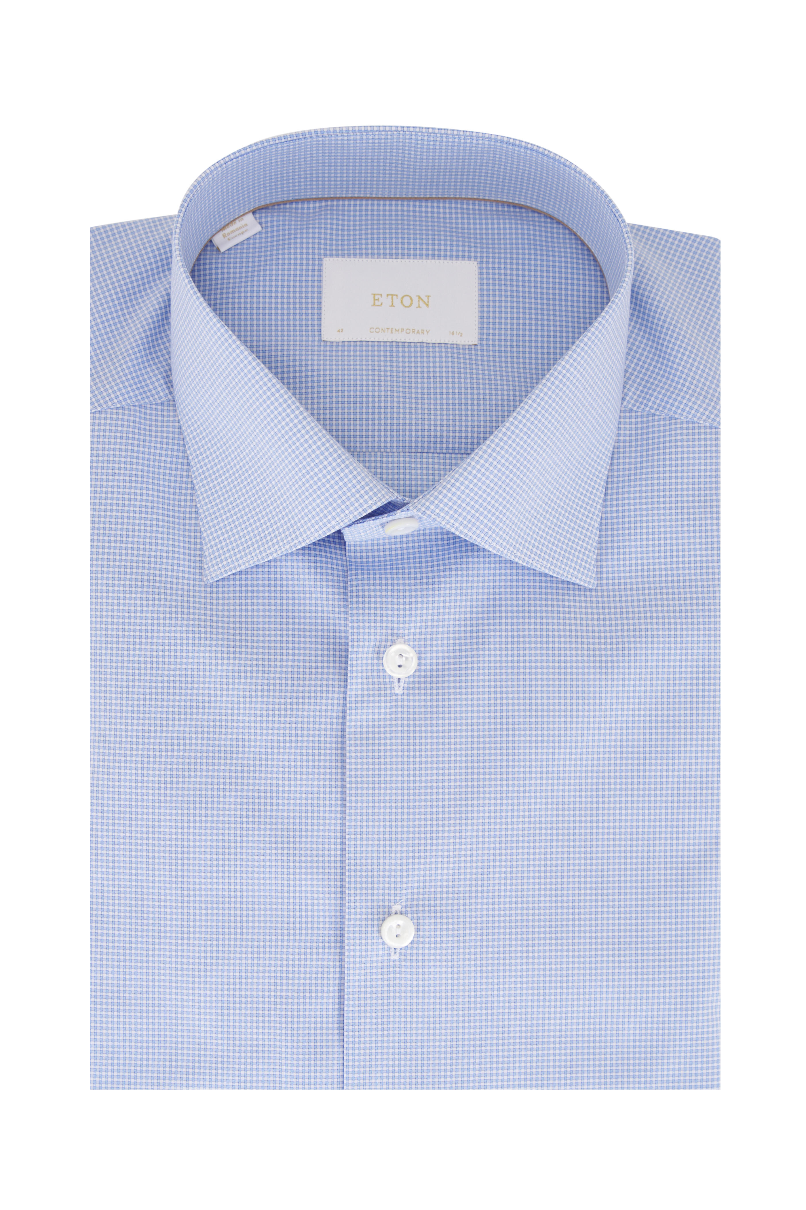 Eton - Light Blue Micro Check Cotton Dress Shirt