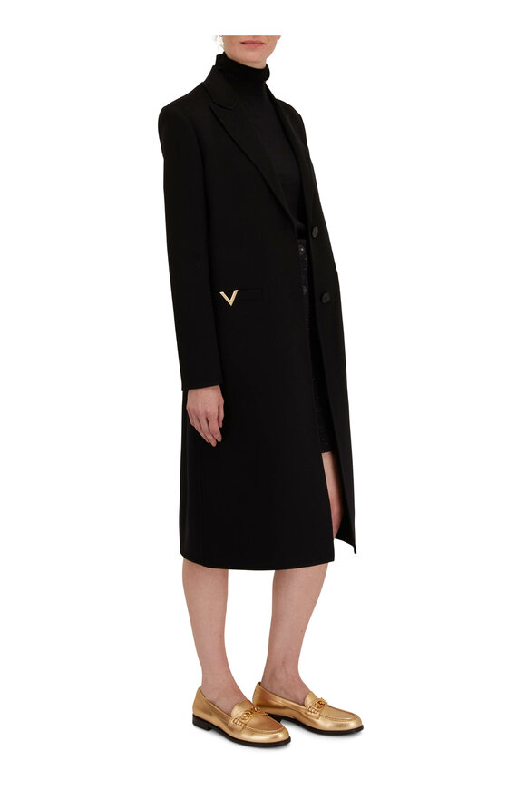 Valentino - Black Compact Drap Long Coat 