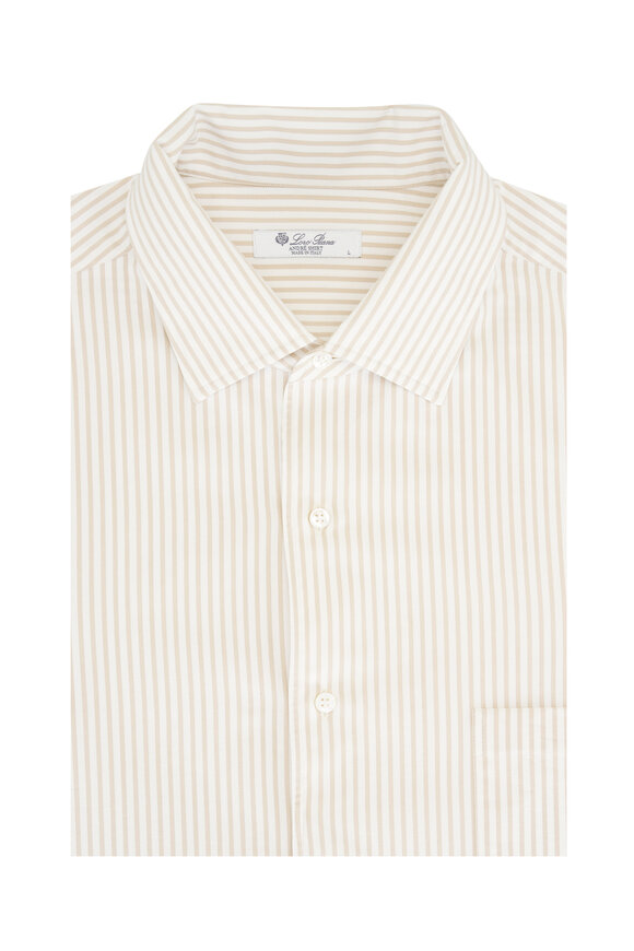 Loro Piana André Brown & White Stripe Sport Shirt - view 1