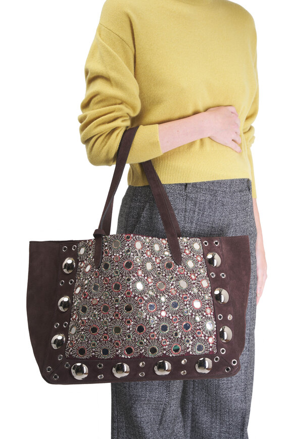 Valentino Garavani Medium Nellcote Embellsihed Suede Mirror Tote - view 2