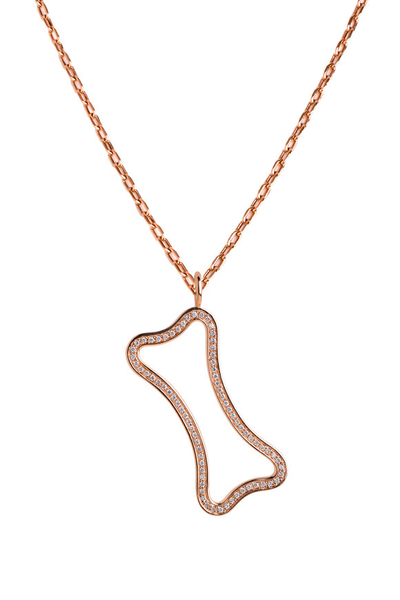 Bridget King 14k Rose Gold Small Diamond Dog Bone Necklace - view 1