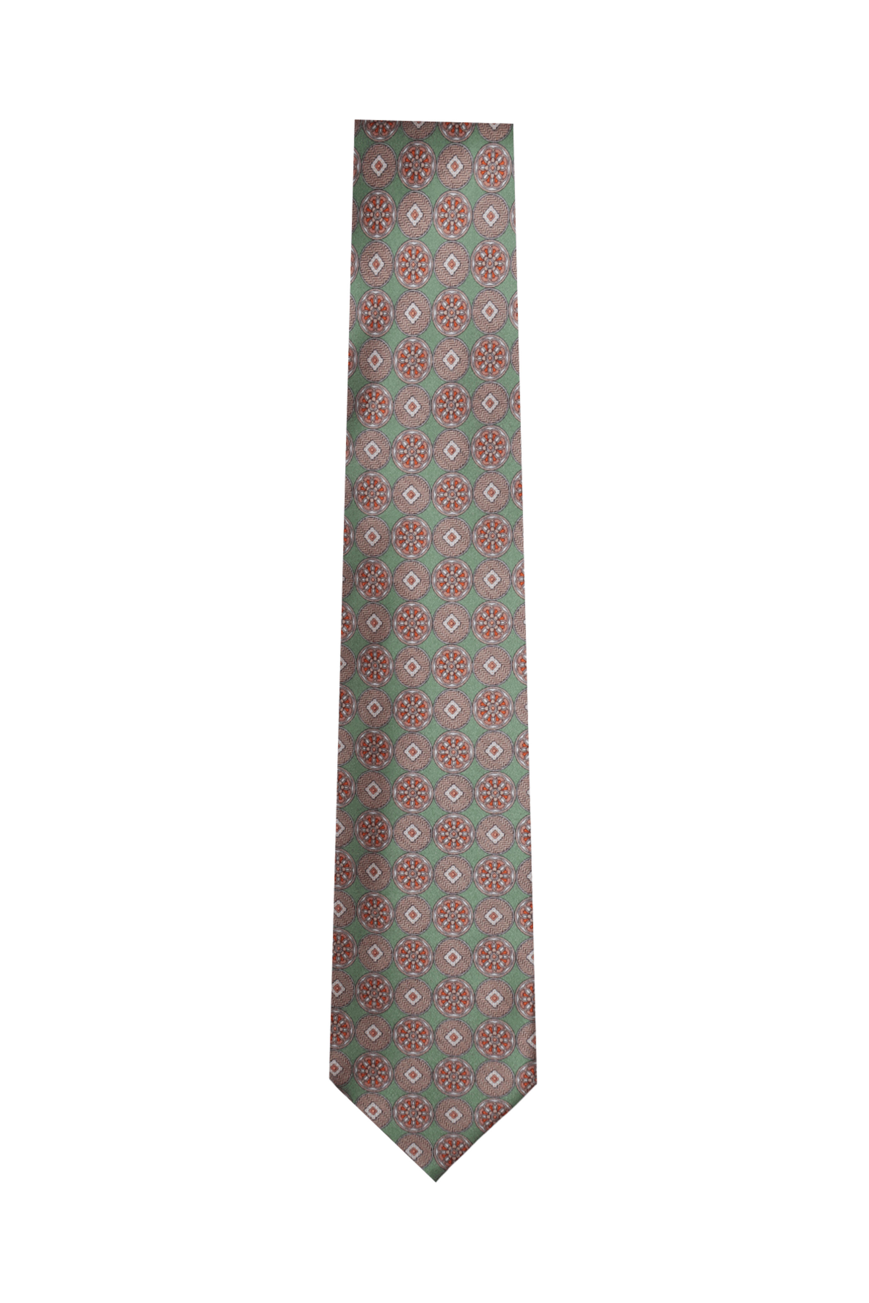 Dolce Punta - Sage Green and Salmon Foulard Silk 11 Fold Tie