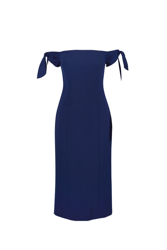 Carolina Herrera Midnight Blue Off-The-Shoulder Midi Dress - view 1