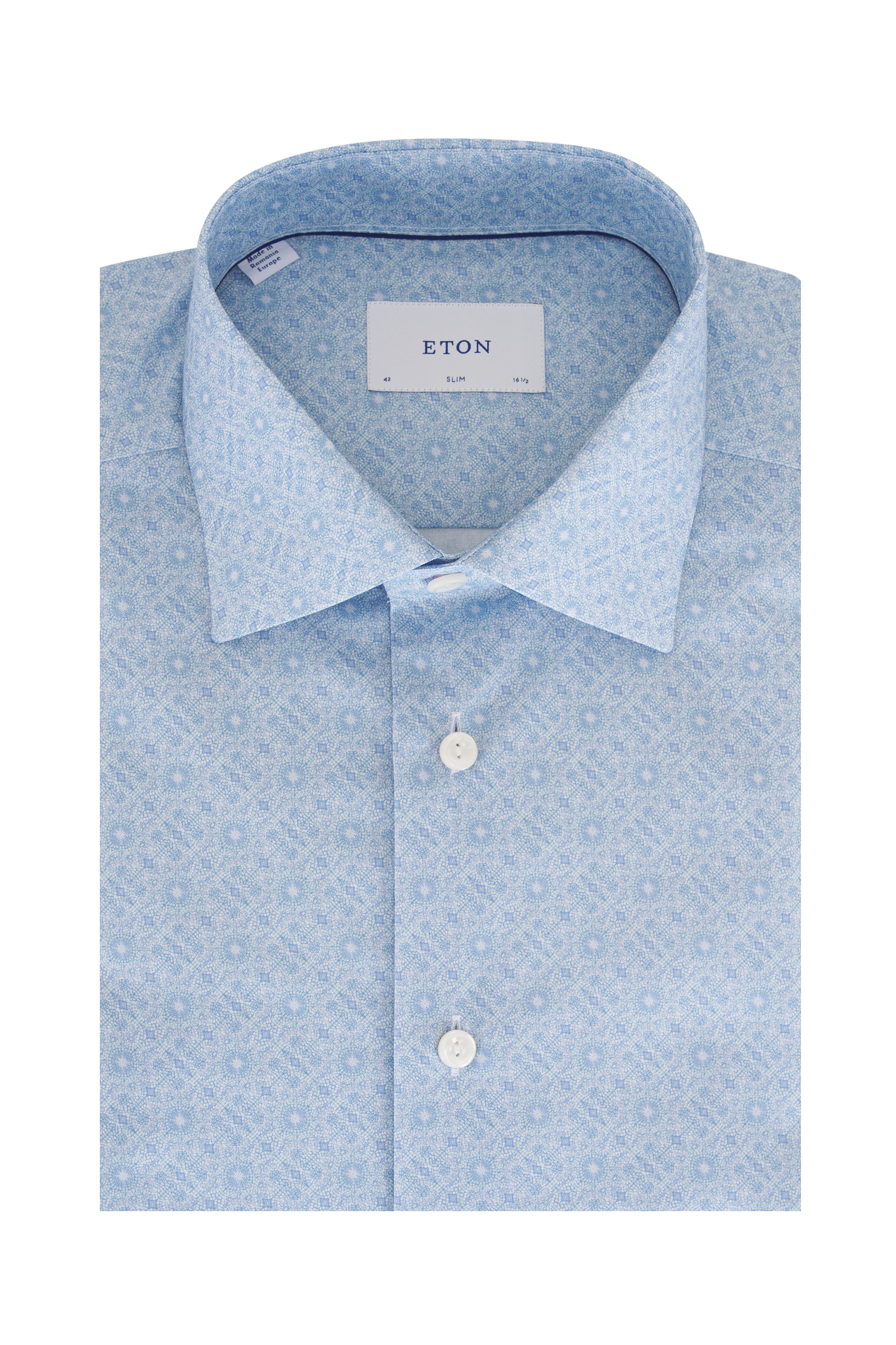 Eton - Light Blue Geometric Print Slim Fit Dress Shirt