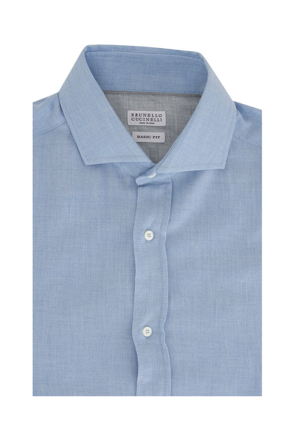 Brunello Cucinelli - Light Blue Twill Basic Fit Sport Shirt 