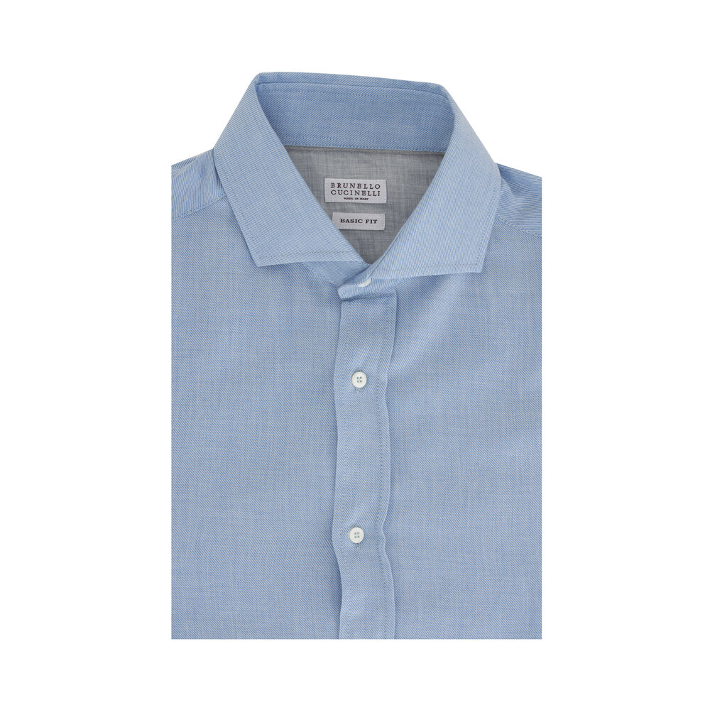 BRUNELLO CUCINELLI 半袖シャツ ブルーグレー Short sleeve shirt for Man in Sky Blue | Brunello Cucinelli