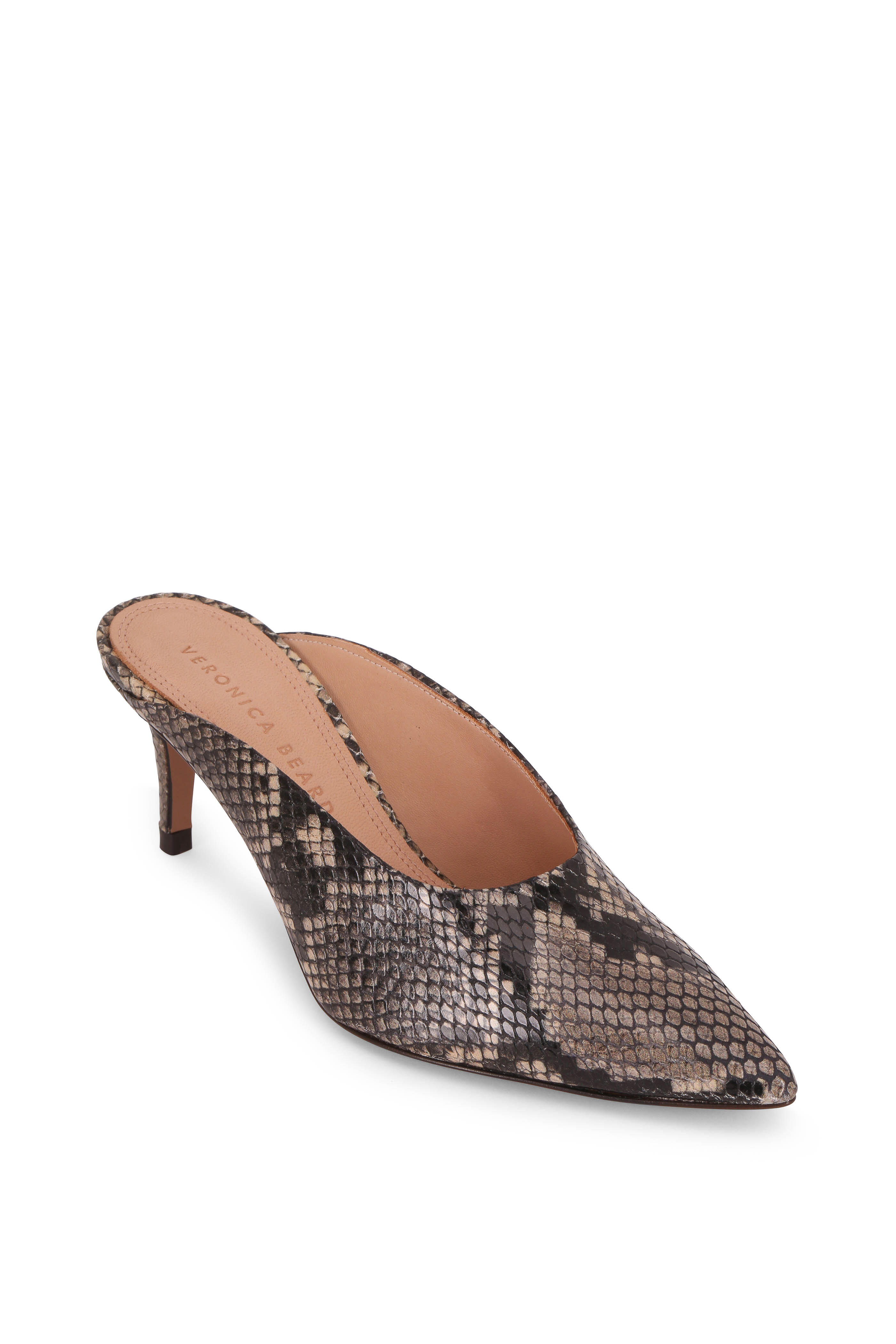 Veronica Beard - Taran Taupe Snake Print Leather Mule, 65mm