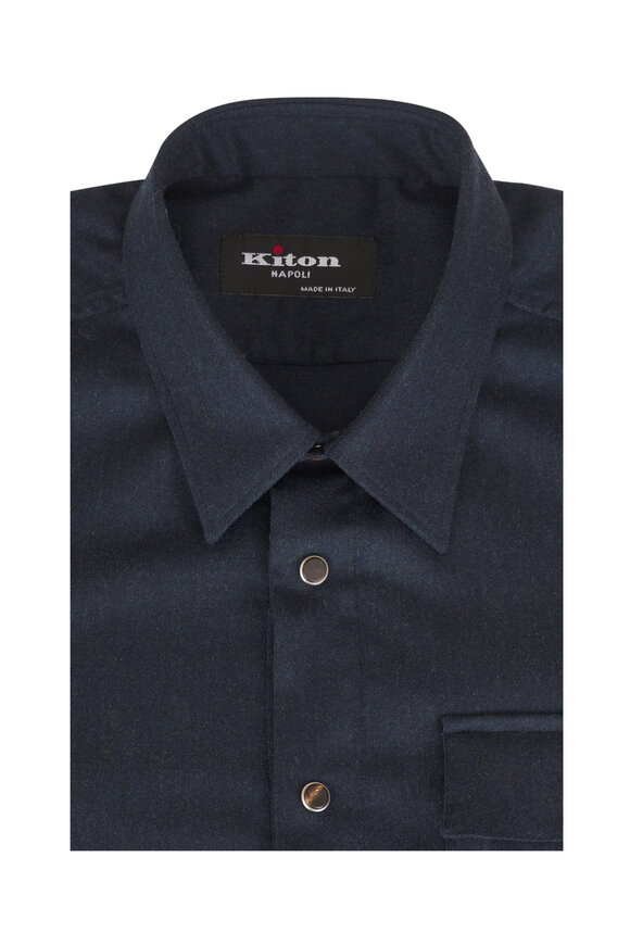 Kiton Petrol Wool Overshirt - view 1