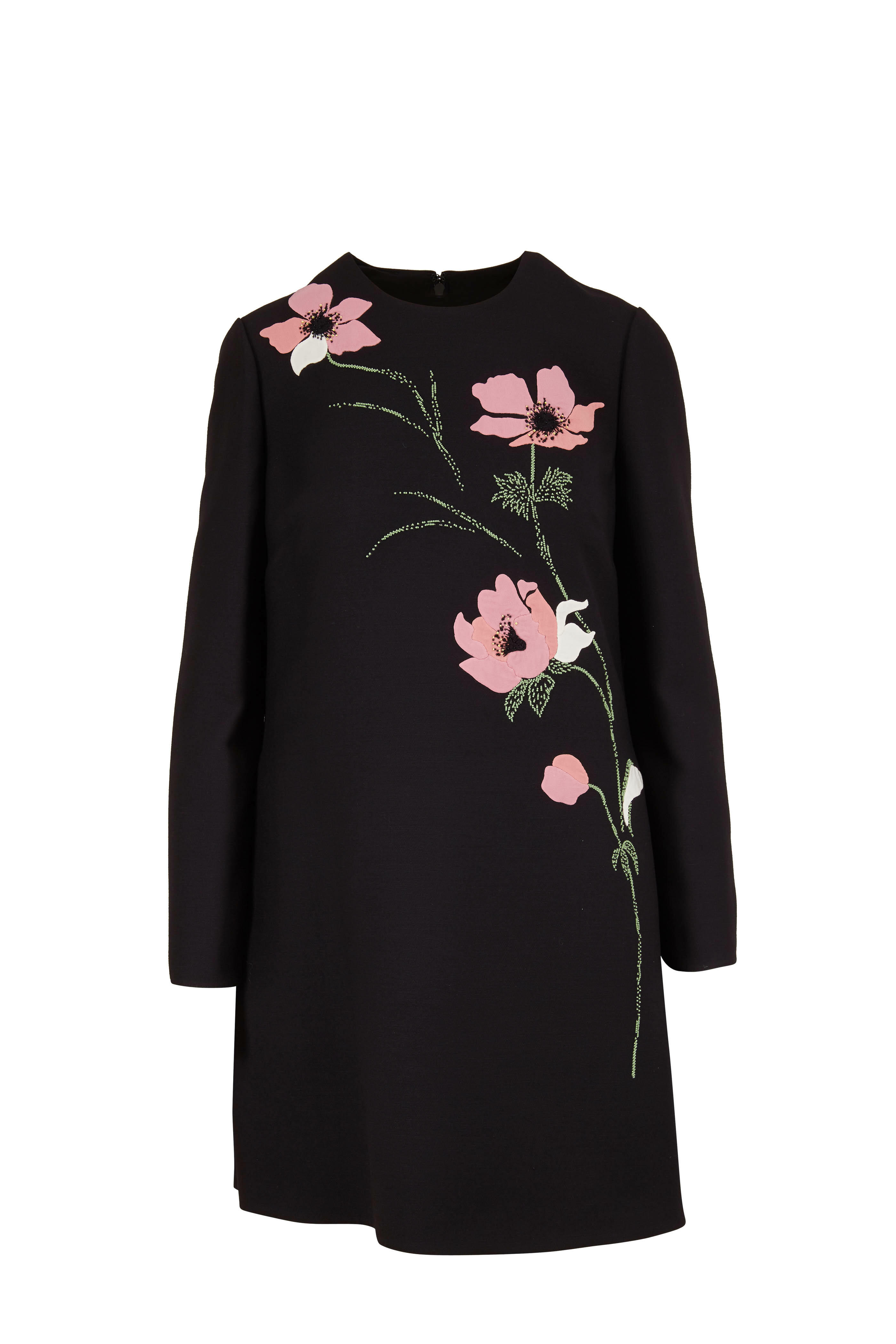 Valentino - Black Crepe Couture Floral Embellished Dress