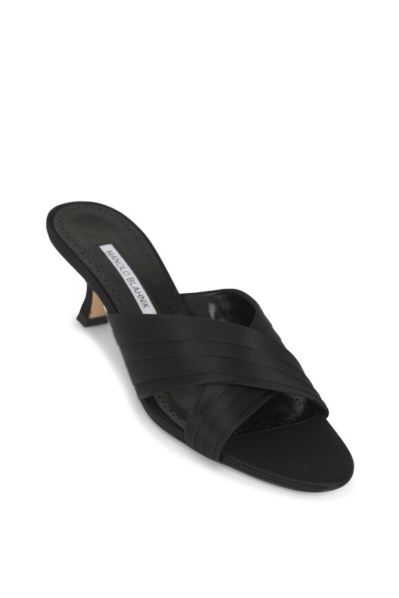 Manolo Blahnik Vieramul Black Satin Sandal, 50mm