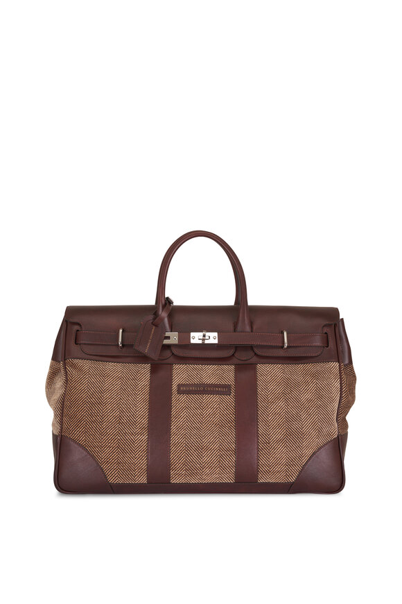 Brunello Cucinelli Brown Leather & Chevron Country Bag - view 1