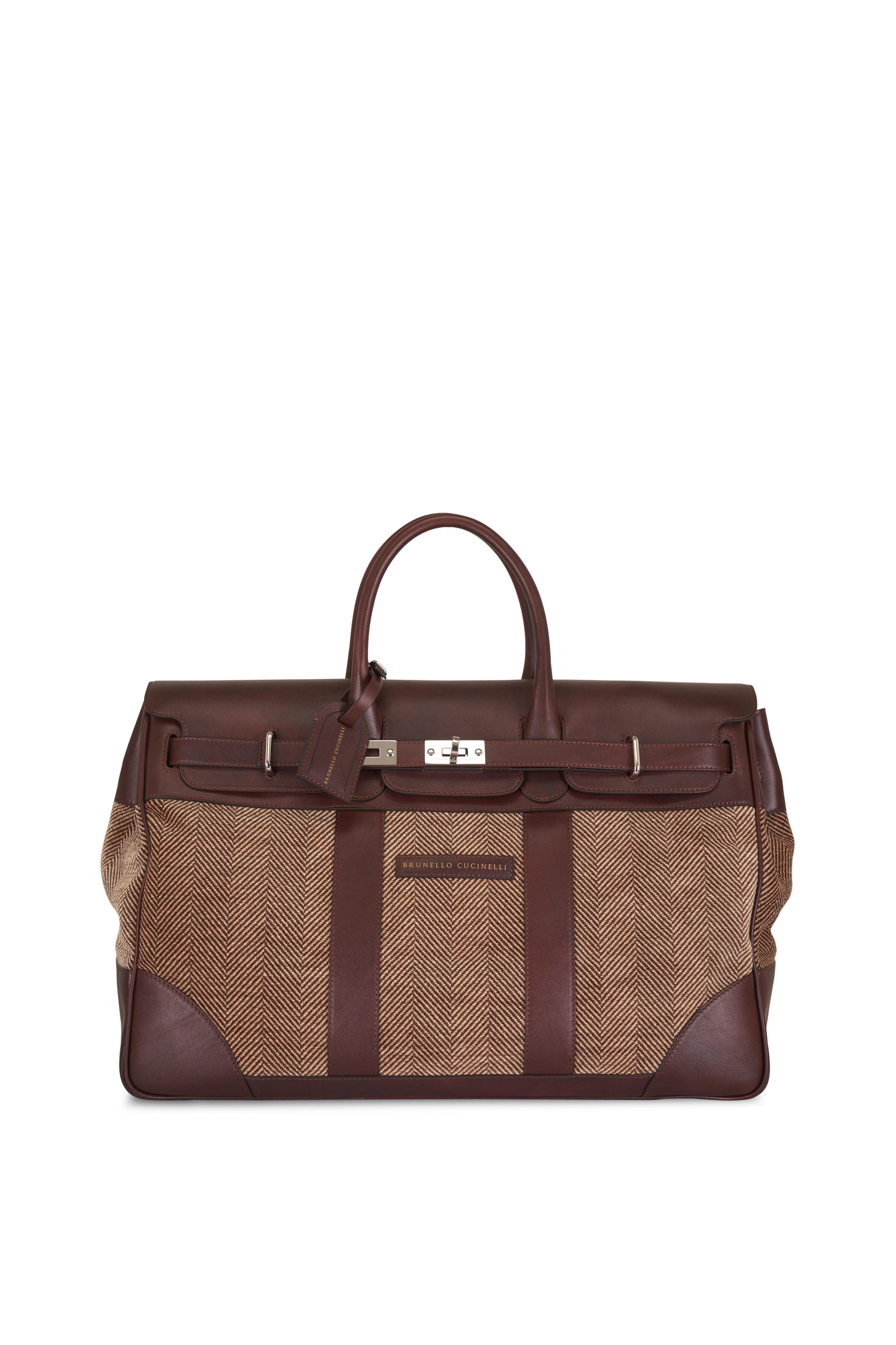 Brunello Cucinelli - Brown Leather & Chevron Country Bag - view 1