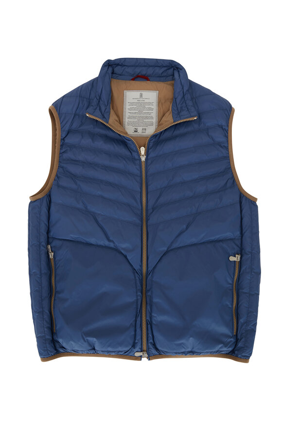 Brunello Cucinelli - Blue Water Repellent Front Zip Puffer Vest