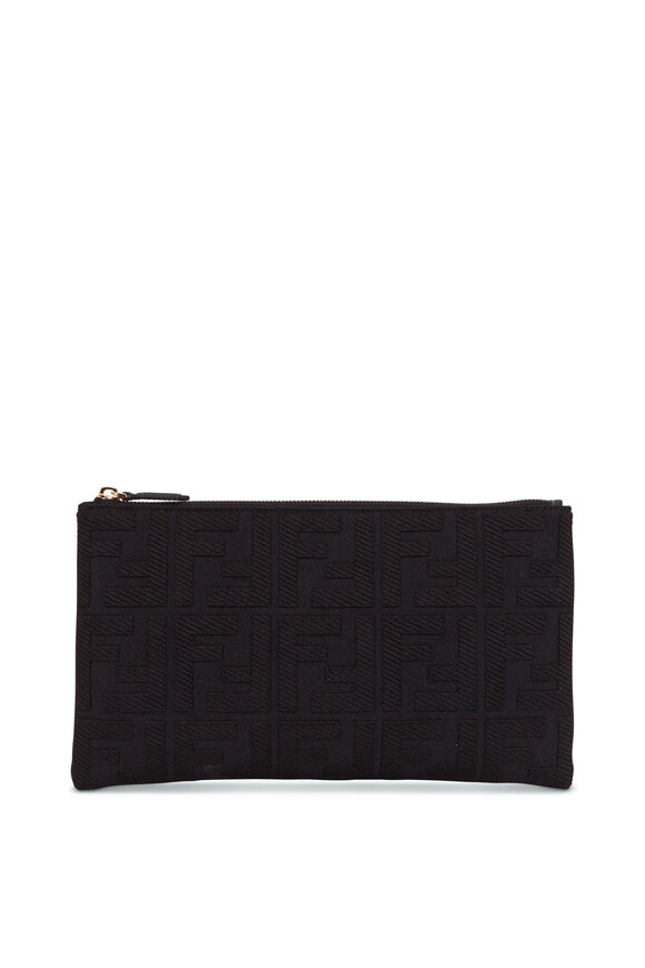 Fendi - Black Canvas Jacquard Logo Medium Pouch 