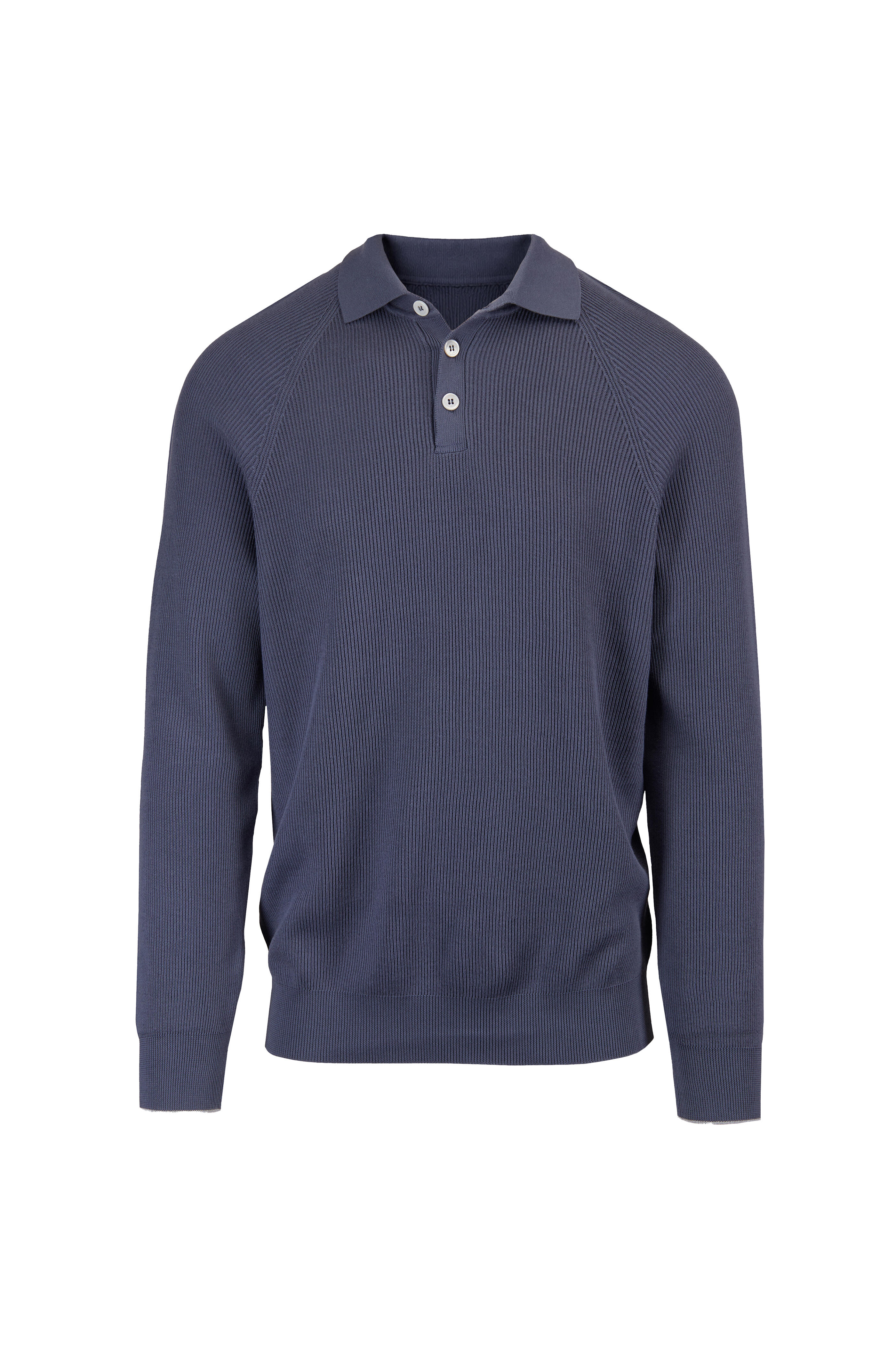 Brunello Cucinelli - Cerulean Cotton Polo Sweater - view 1
