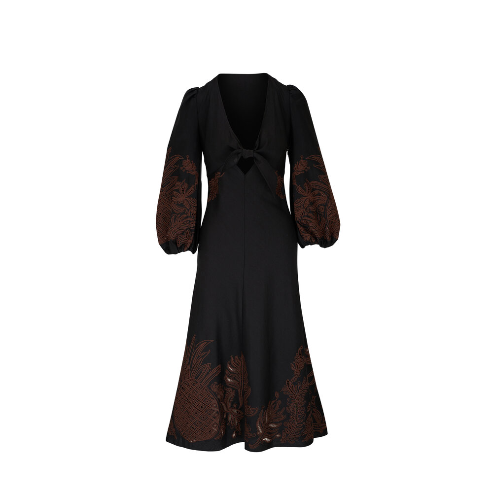 Dorothee Schumacher - Exquisite Luxury Black Linen Embroidered Dress