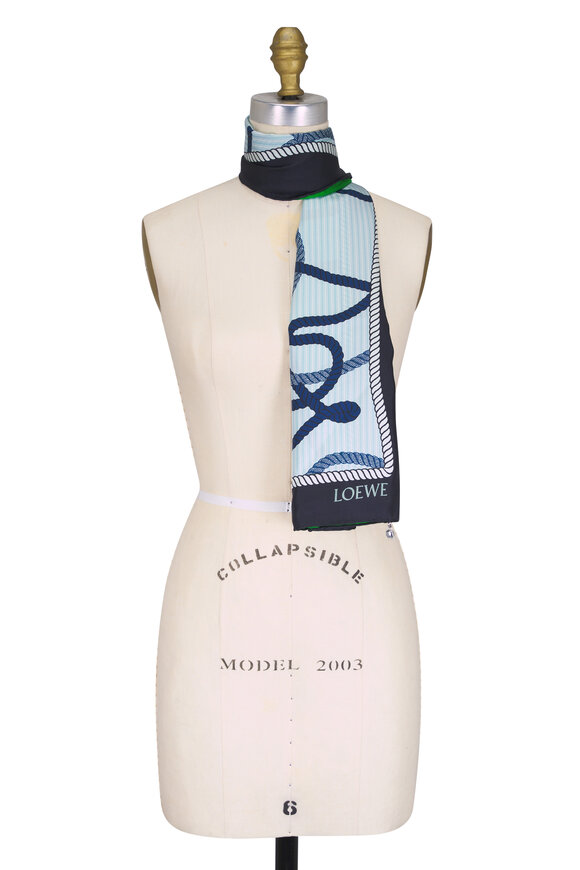 Loewe Navy & Green Logo Silk Scarf - view 1
