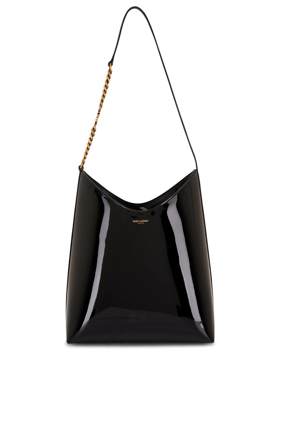 Saint Laurent Rendez-Vous Black Patent Leather Hobo Bag 