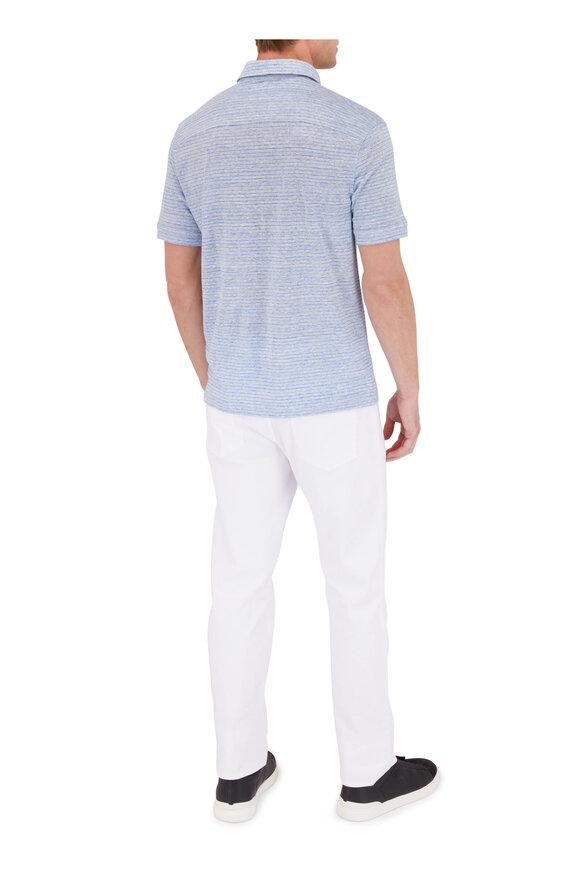 Zegna - Light Blue Stripe Linen Polo