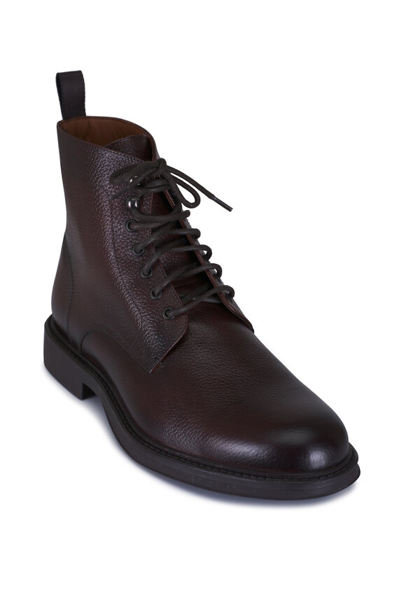 Aquatalia Bernardo Dark Brown Tumbled Leather Lace Up Boot