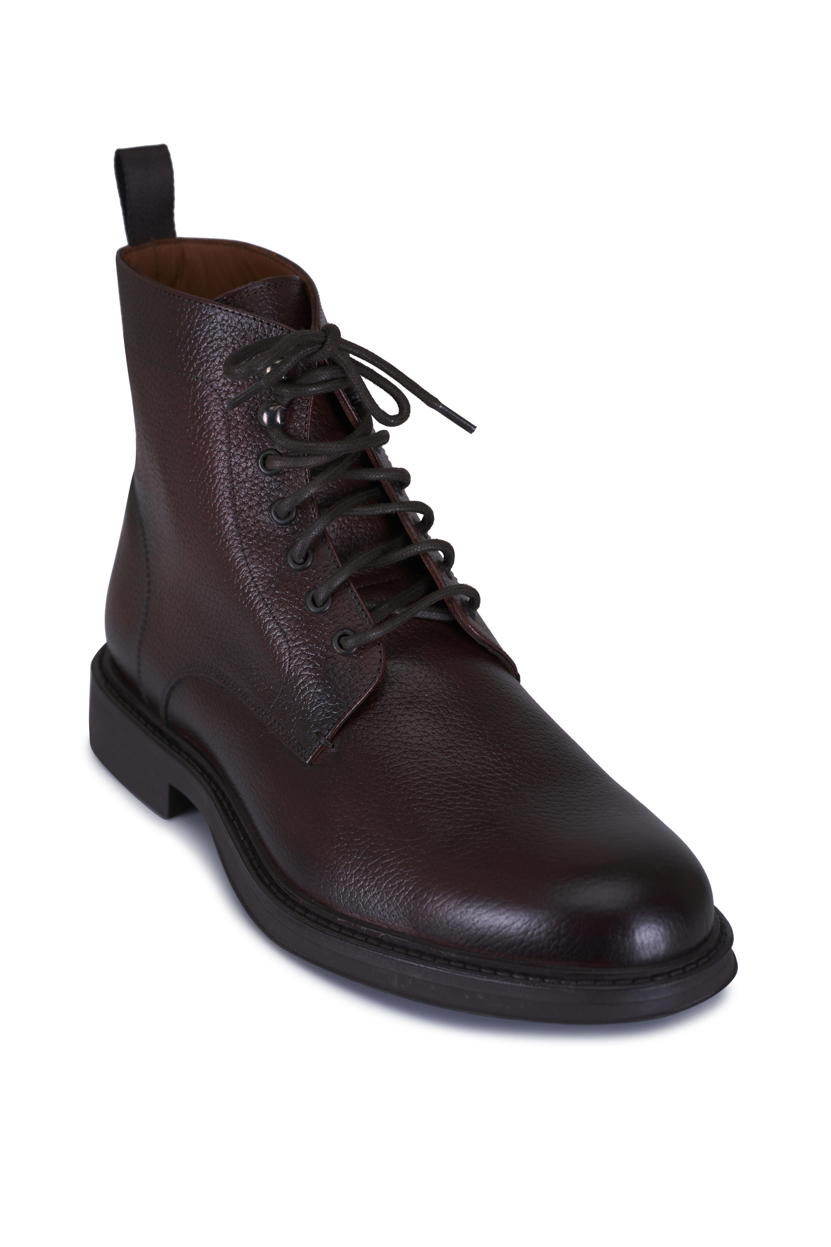 Aquatalia - Bernardo Dark Brown Tumbled Leather Lace Up Boot