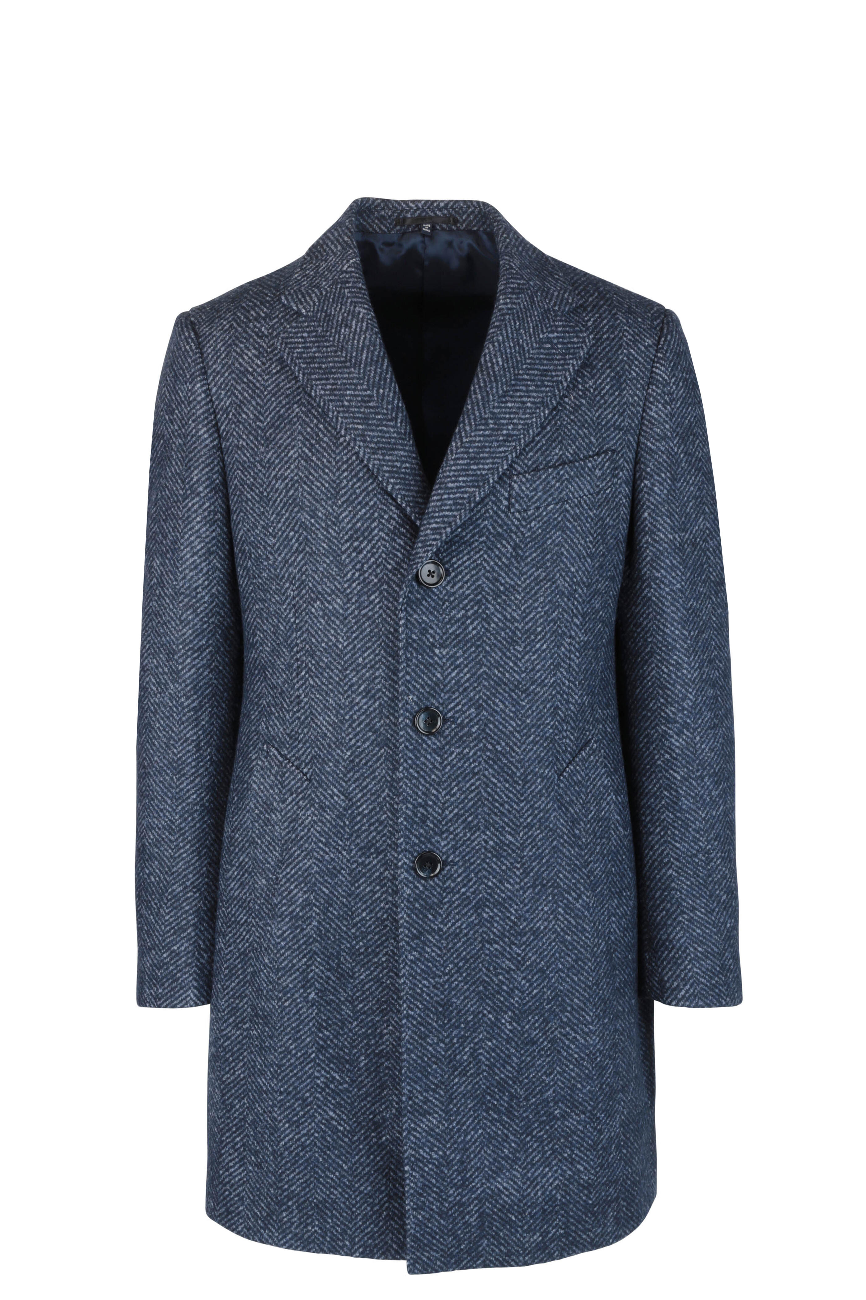 Atelier Munro - Slate Blue Wool Blend Herringbone Overcoat
