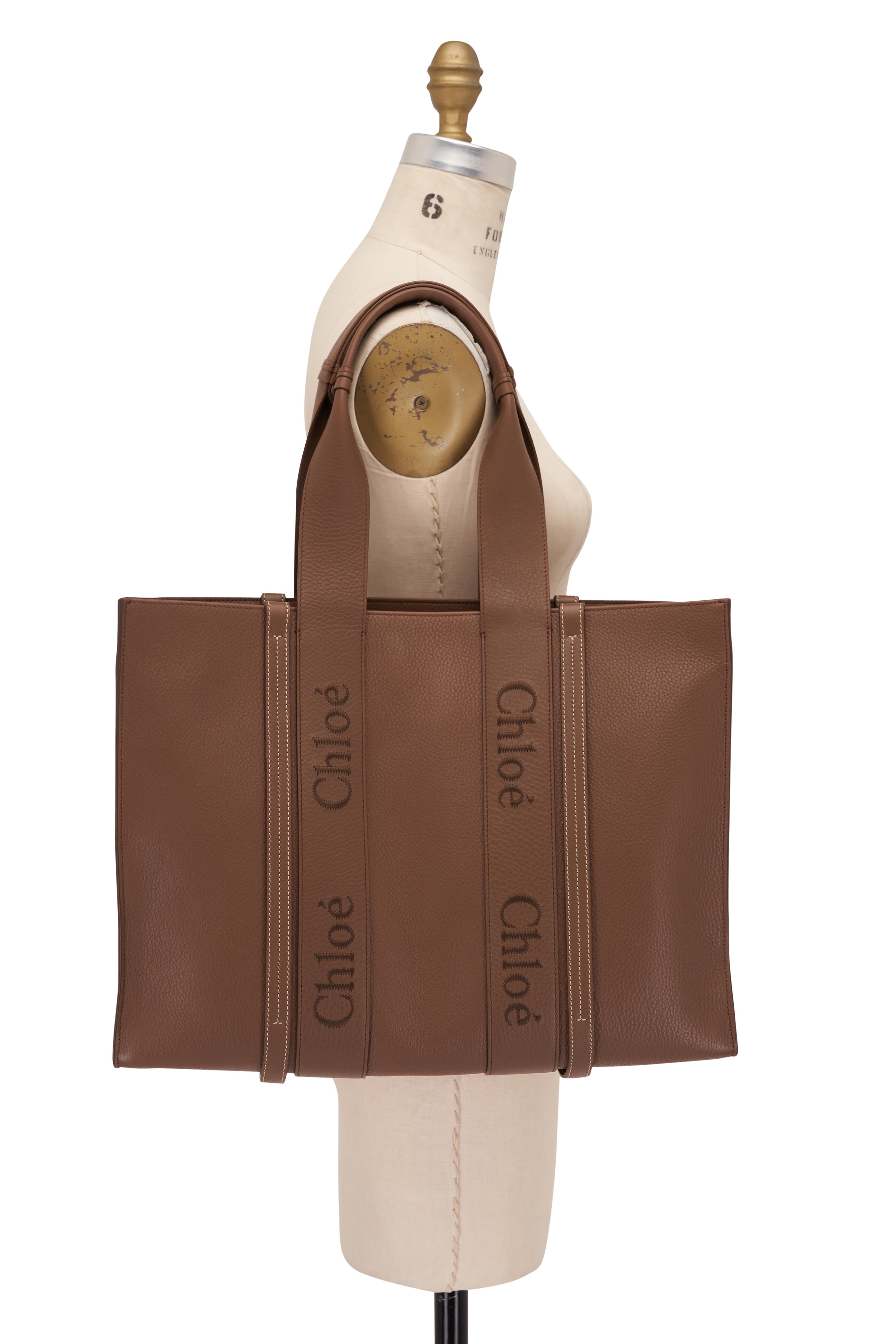Chloé - Large Woody Dark Nut Leather Tote