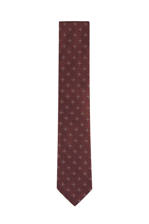 Canali Rust Geometric Silk Necktie - view 1