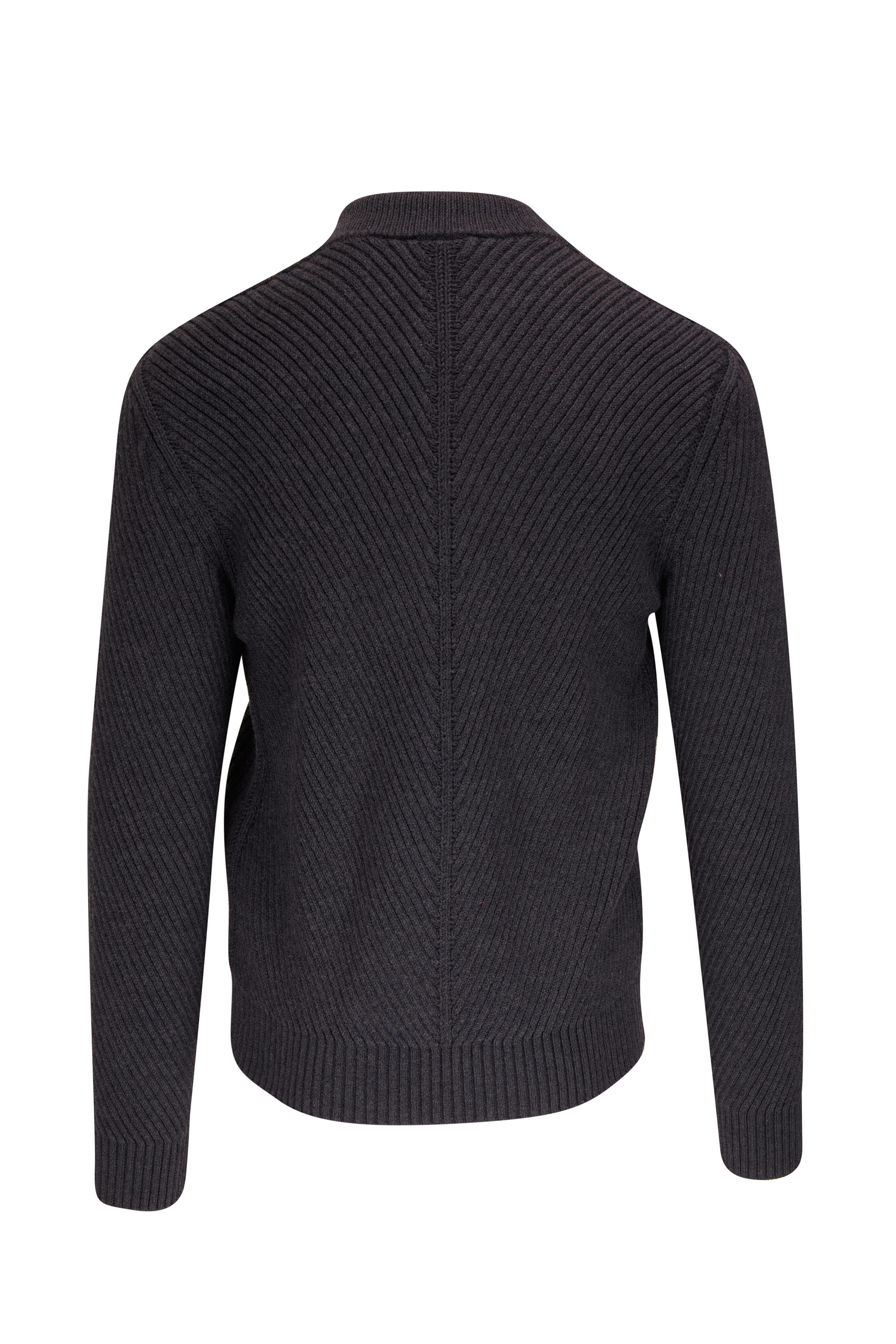Brioni - Charcoal Ribbed Wool Front Zip Sweater | Mitchell Stores