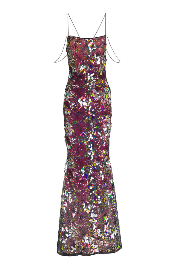 Talbot Runhof Black Multicolor Sequins Gown