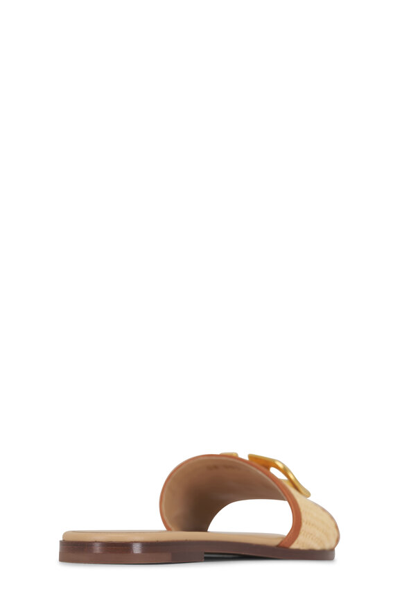 Valentino Garavani VLogo Beige & Pecan Raffia Slide - view 4