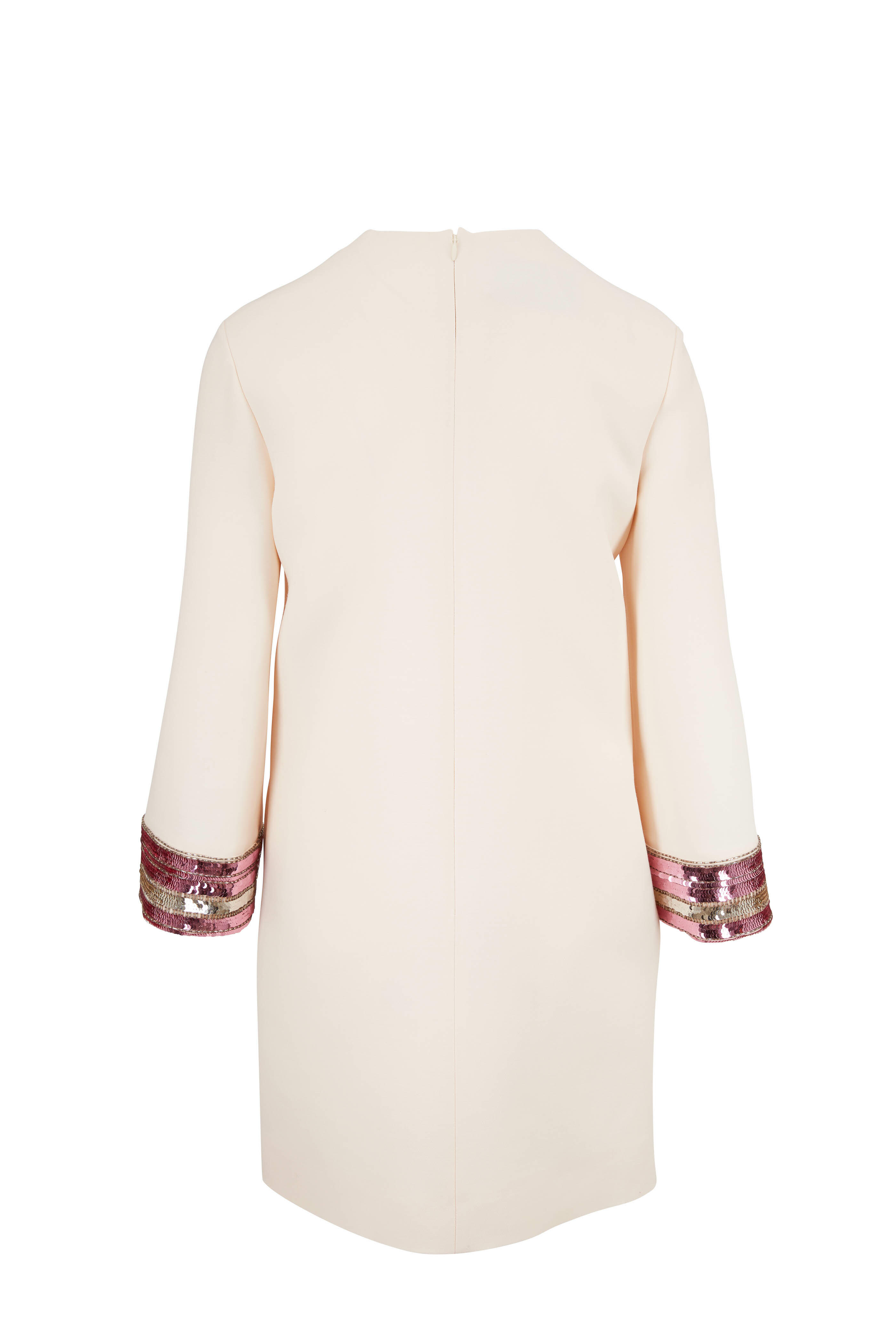 Valentino - Ivory Crepe Couture Sequin Cuff Long Sleeve Dress