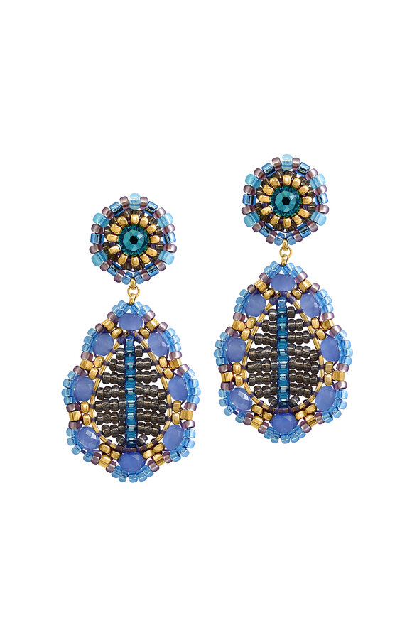 Miguel Ases Blue Pear Shape Double Drop Earring