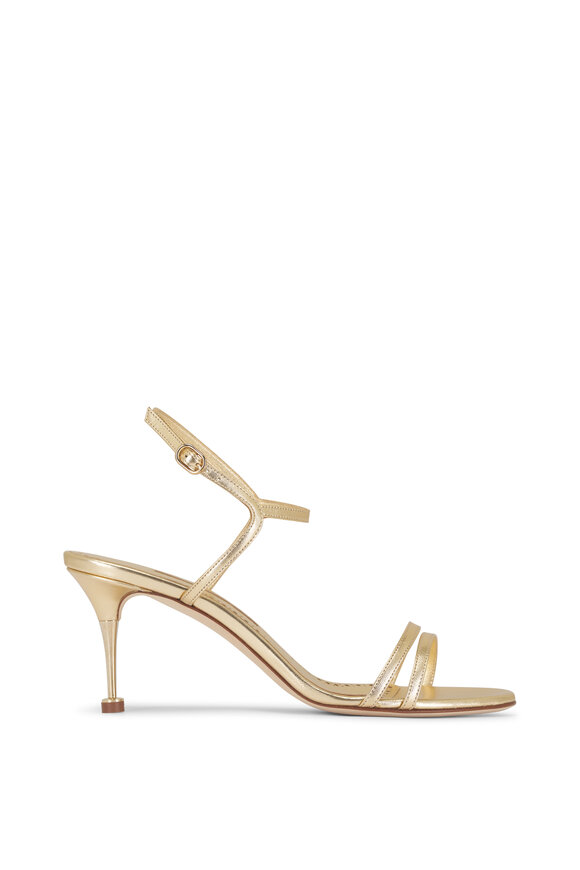 Manolo Blahnik Ciagalo Gold Leather Strappy Sandal, 70mm - view 3