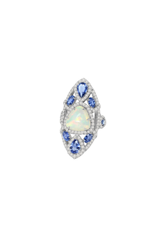 Sutra - 18K White Gold Sapphire, Opal & Diamond Ring