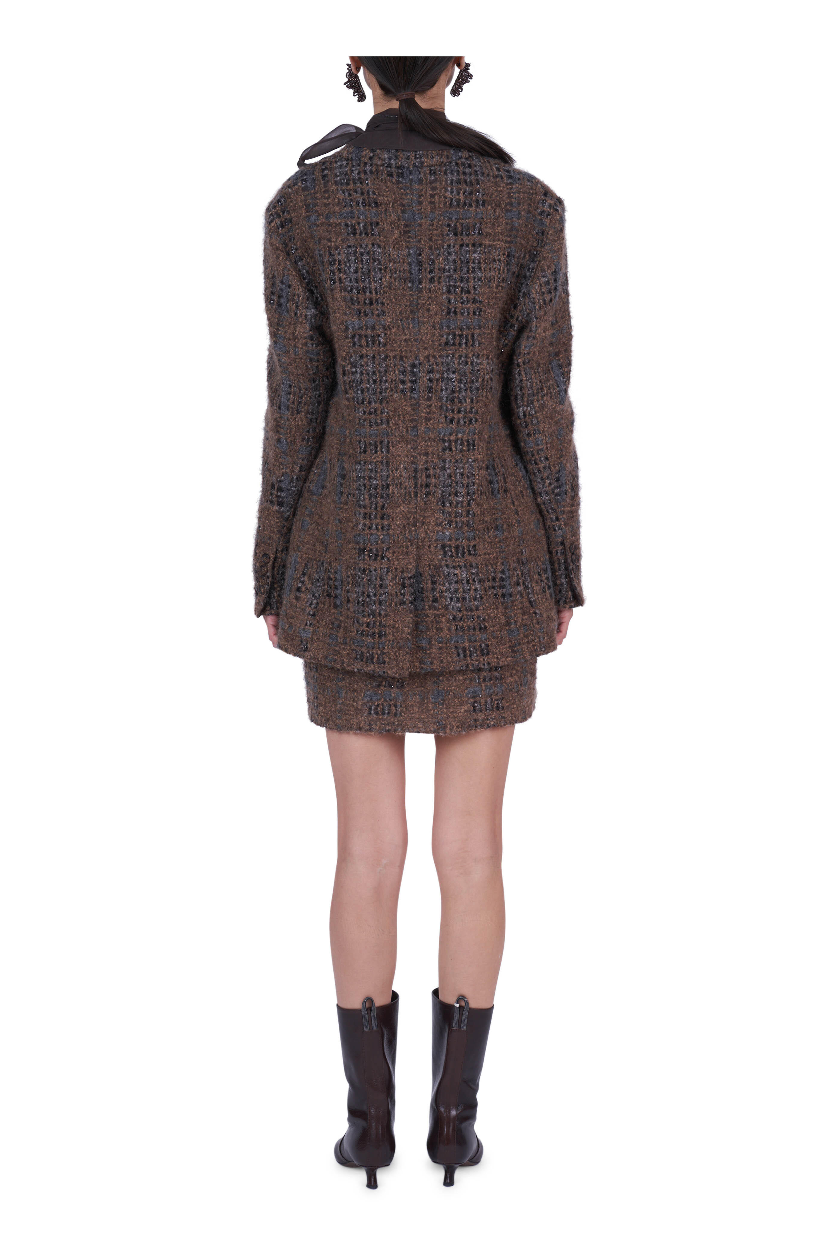 Brunello Cucinelli - Chocolate Price Of Wales Embroidered Knit Blazer