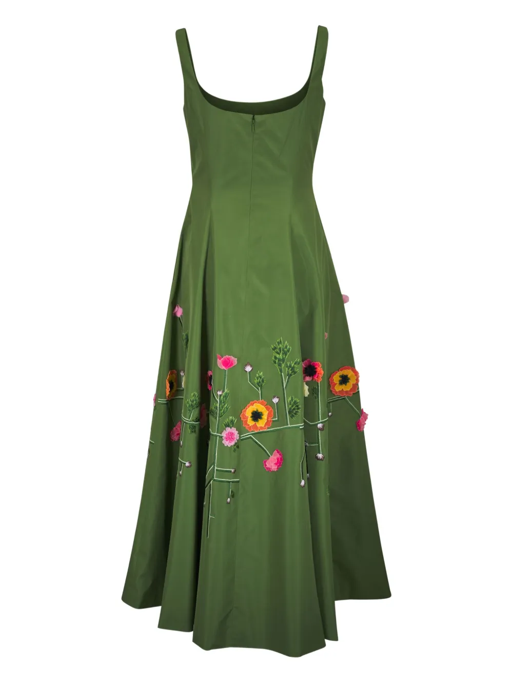 Lela Rose - Cactus Floral Embroidered Scoop Neck Midi Dress