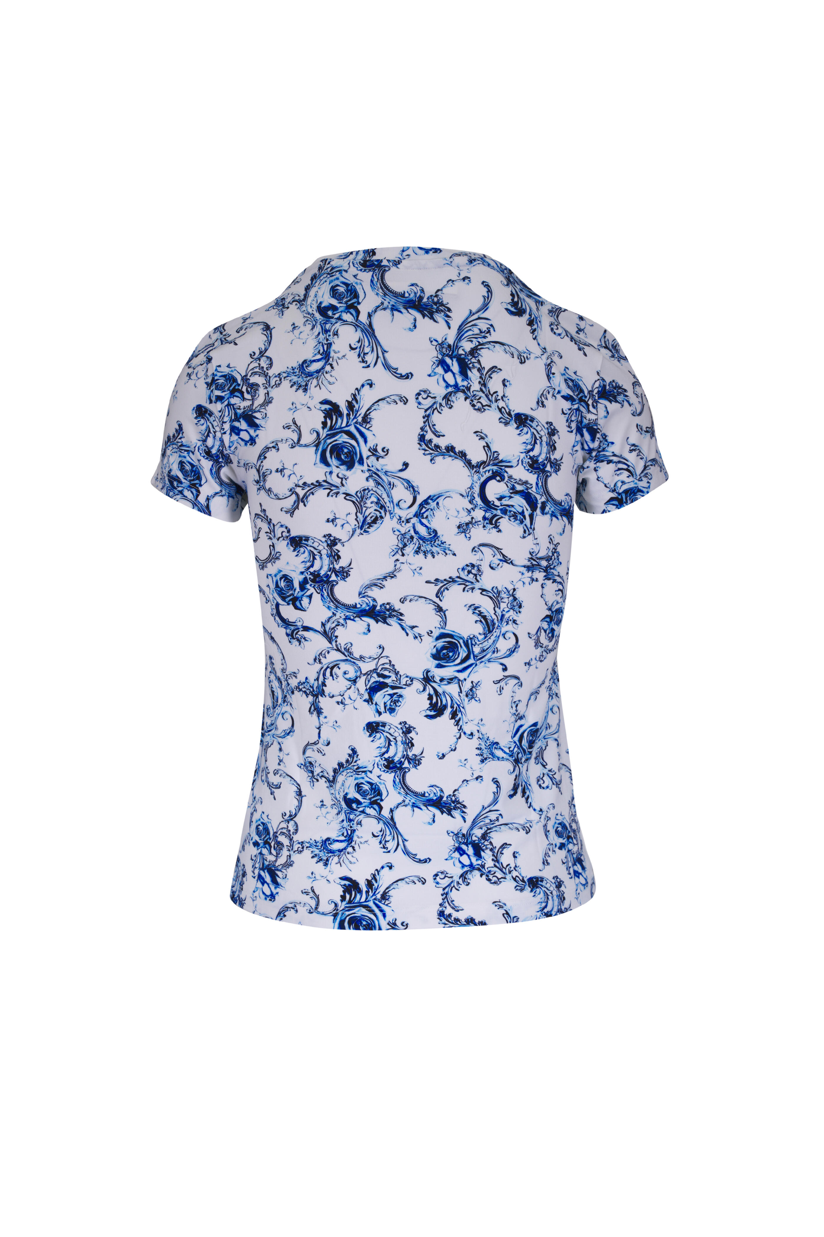 L'Agence - Ressi White & Blue Baroque Swirl Crewneck T-Shirt